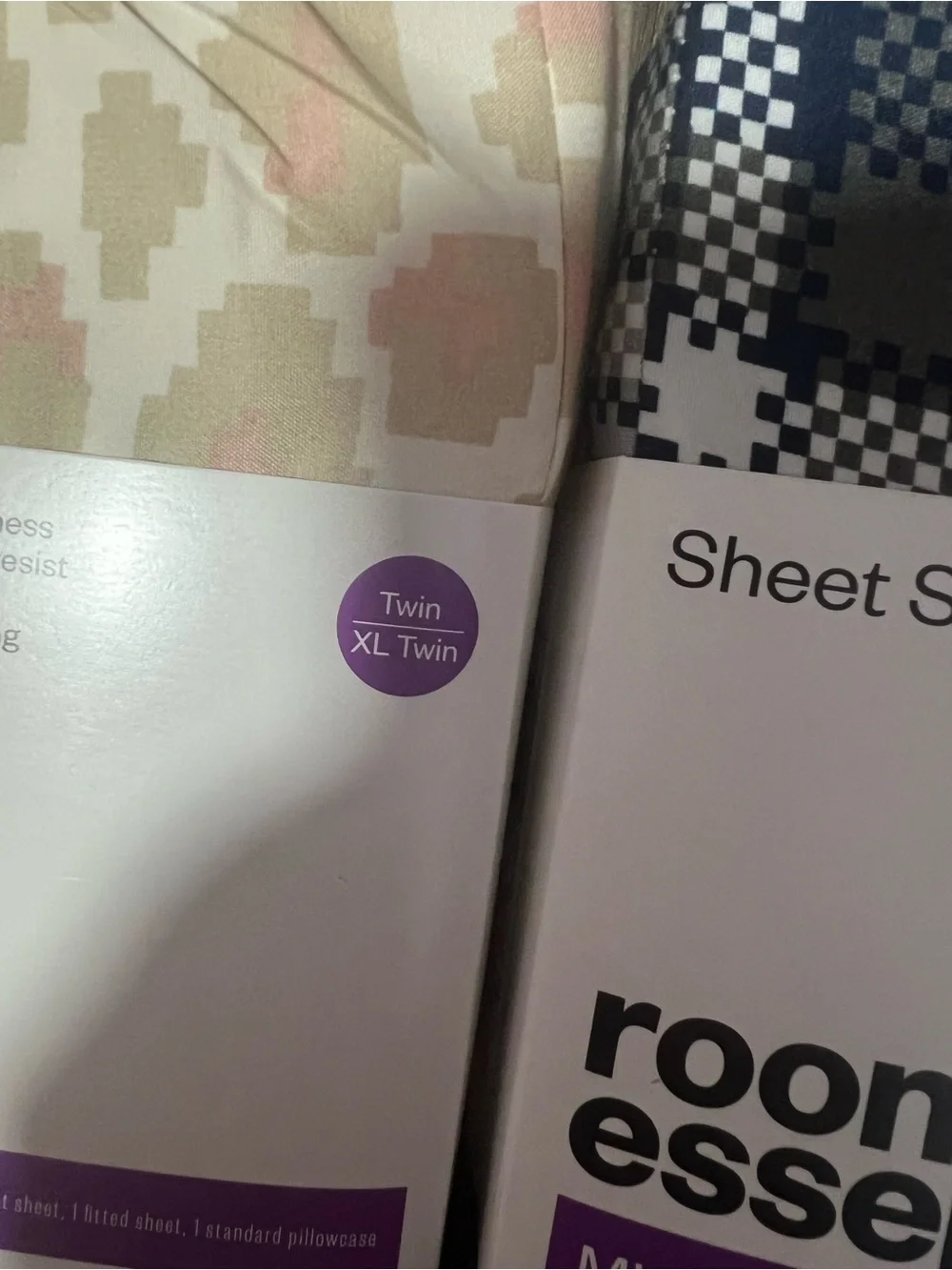Room Essentials Sheet Sets - Cream & Pink Geometric and Navy Blue Plaid
